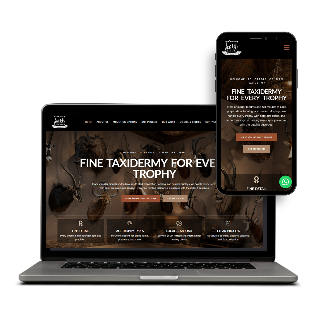 Cradle of Man Taxidermy website designed by X3WEB