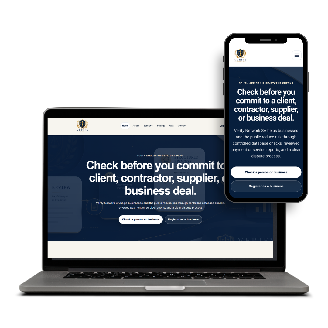 VerifyNet SA website designed by X3WEB
